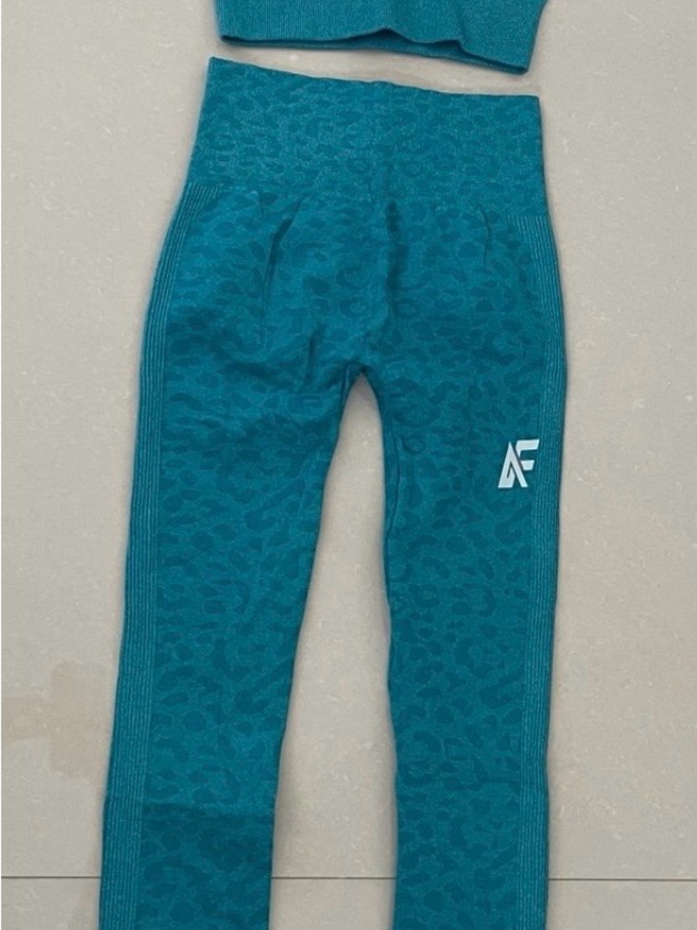 Seamless Teal Workout Leggings with Subtle Animal Texture